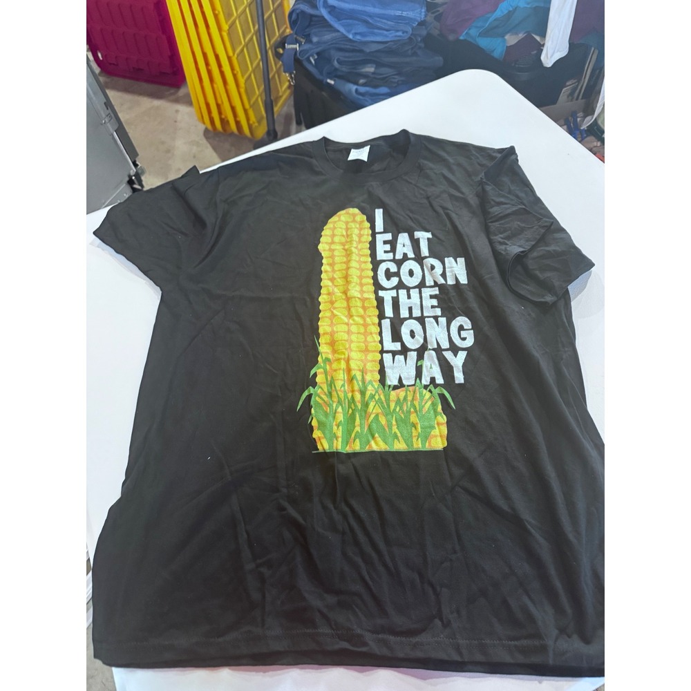 Port & Company Mens I Eat Corn The Long Way Graphic T-Shirt Black XL Novelty Tee